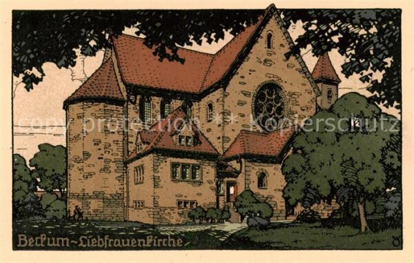 Beckum  Westfalen Liebfrauenkirche Aussenansicht Kuenstlerkarte Steinzeichnung