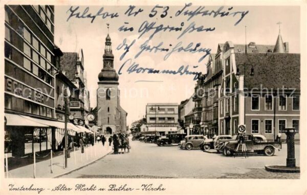 Insterburg Tschernjachowsk RU Alter Markt u. Luther-Kirche m. Kutsche