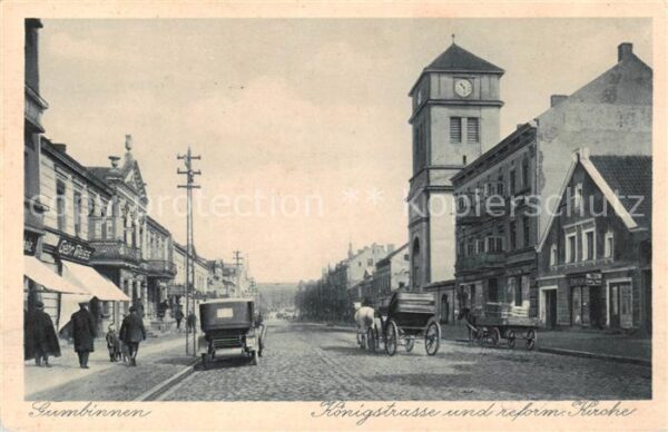 Gumbinnen Goesev Gussew Oblast Kaliningrad RU Koenigstrasse u. reform. Kirche m.