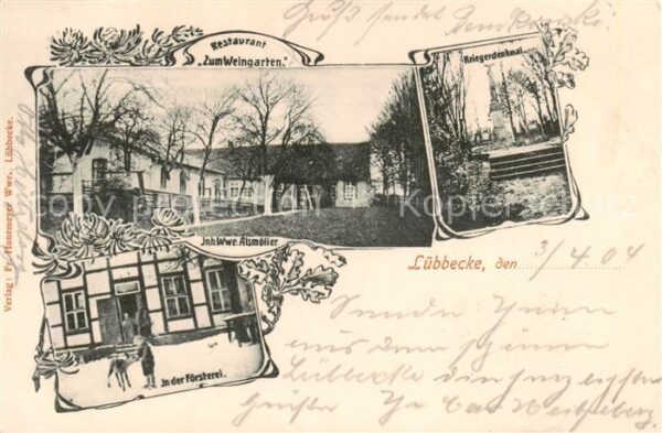Luebbecke Westfalen Restaurant Zum Weingarten - In d. Foersterei - Kriegerdenkma