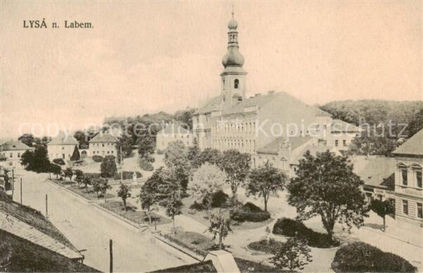 Lysa  nad Labem Lissa Elbe CZ Kirche Aussenansicht m. Park