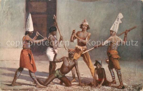 Calcutta India Devil Dancers Kuenstlerkarte