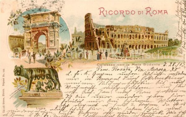 Roma  Rom IT Colosseo con la Meta Sudanie - Arco di Tito - Lupa