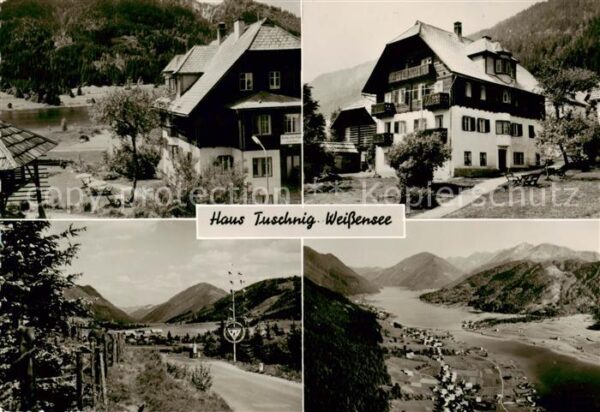 Techendorf Weissensee Kaernten AT Fliegeraufnahme u. Haus Tuschnig Aussenansicht