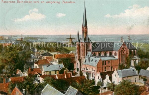 Zaandam NL Panorama Katholieke kerk en omgeving