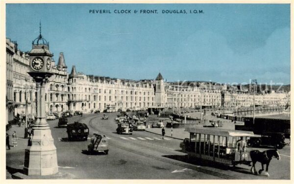 Douglas  IOM Isle of Man UK Perevil Clock u. Front - Strassenbahn-Kutsche