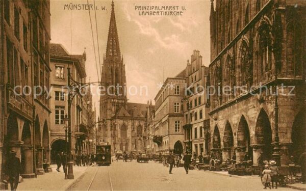 Muenster Westfalen Prinzipalmarkt u. Lambertikirche m. Strassenbahn