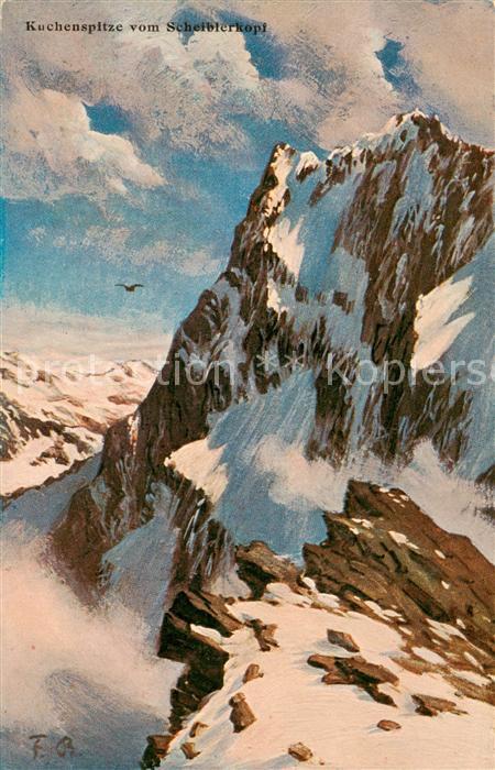 Kuchenspitze 3148m Tirol AT Kuchenspitze vom Scheiblerkopf Kuenstlerkarte F. G.