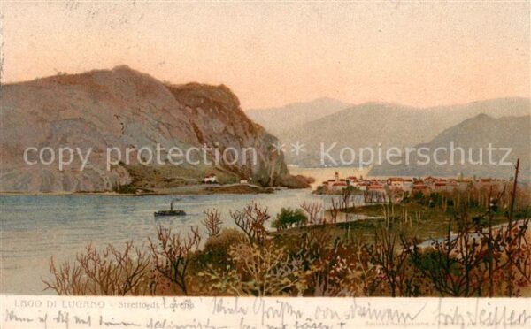 Lavena Ponte Tresa TI Panorama Luganersee Berge Kuenstlerkarte