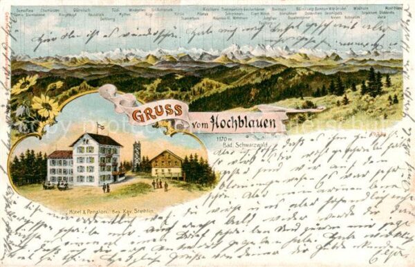 Badenweiler Berghotel Hochblauen Alpenpanorama Litho