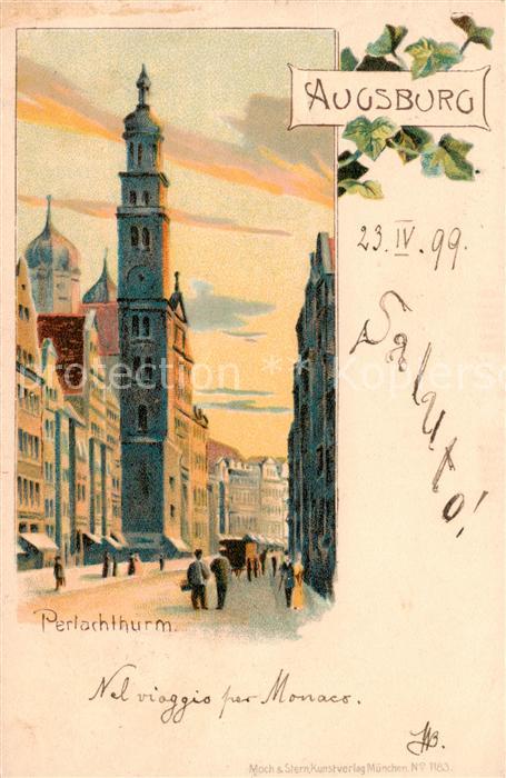 Augsburg Perlachturm Kuenstlerkarte