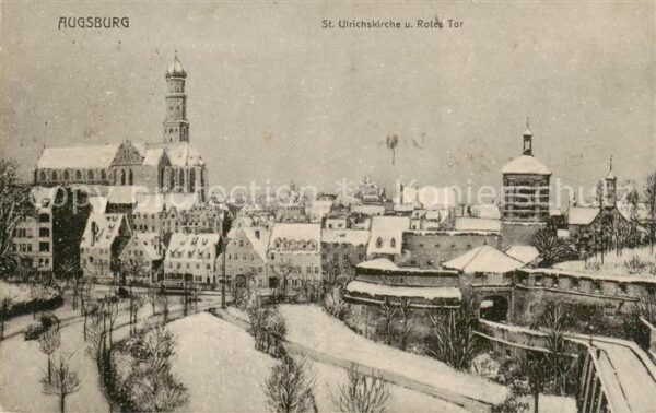 Augsburg St. Ulrichskirche und Rotes Tor im Winter