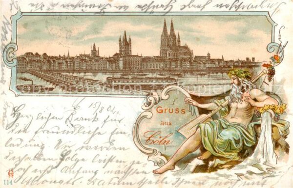 Coeln Rhein Staedtebild mit Dom und Neptun