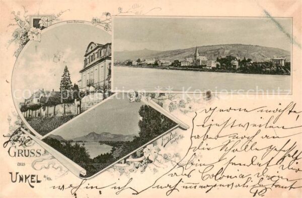 Unkel Rhein Panorama Blick ueber den Rhein Deutsche Reichspost