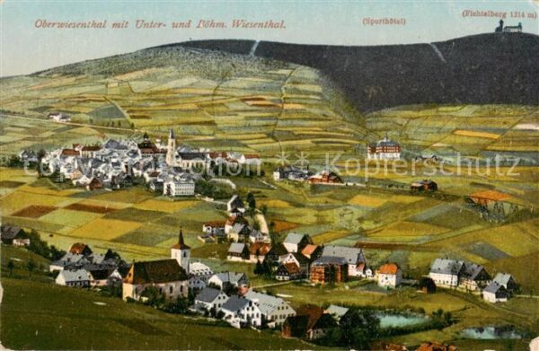 Oberwiesenthal Erzgebirge Panorama mit Unterwiesenthal und Boehmisch Wiesenthal