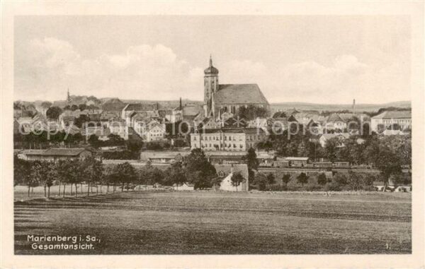 Marienberg Erzgebirge Gesamtansicht mit Kirche Stahlstich