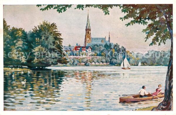 Chemnitz Schloss Miramar und Schlossteich nach Original von O. Baumgaertel Kuens