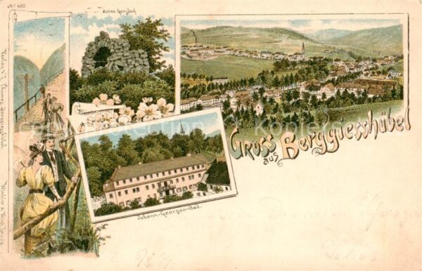 Berggiesshuebel Panorama Ruine Johann-Georgen-Bad Deutsche Reichspost Litho