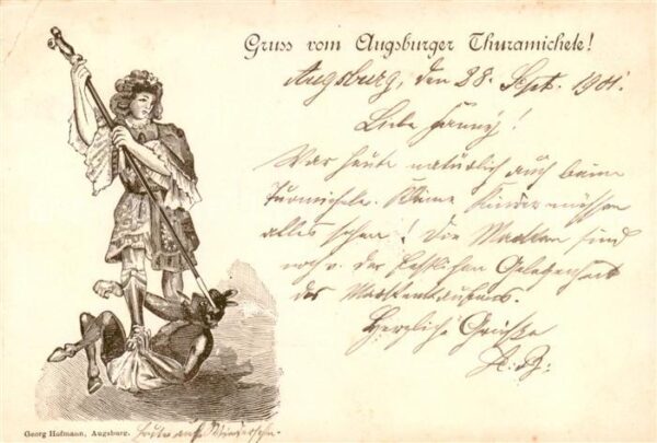 Augsburg Gruss vom Augsburger Thuramichele Kuenstlerkarte