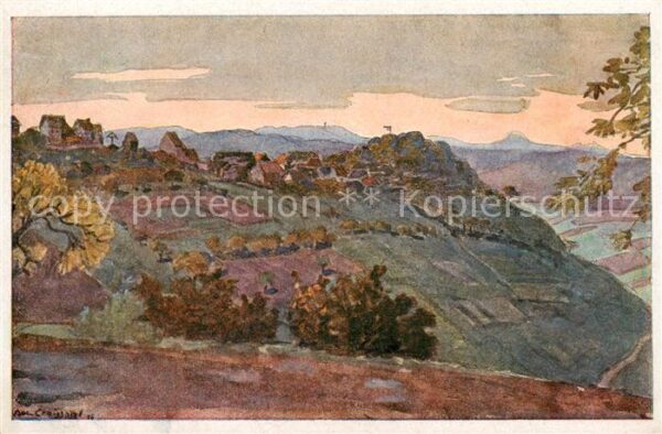 Stauf Pfalz Dorf und Burg Kuenstlerkarte