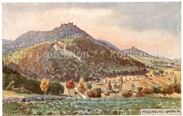 Madenburg Burg Eschbach Pfalz Panorama Kuenstlerkarte