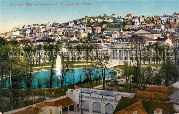 Stuttgart Blick auf Anlagensee mit neuem Hoftheater