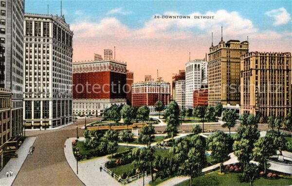 Detroit Michigan Downtown Buildings Illustration