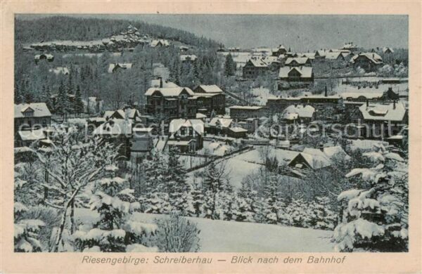 Schreiberhau Szklarska Poreba Riesengebirge PL Panorama mit Blick zum Bahnhof