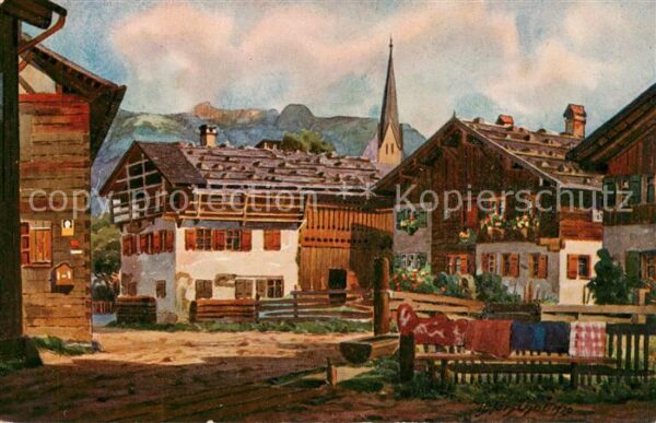 Oberstdorf Oststrasse Kuenstlerkarte von V. Marschall