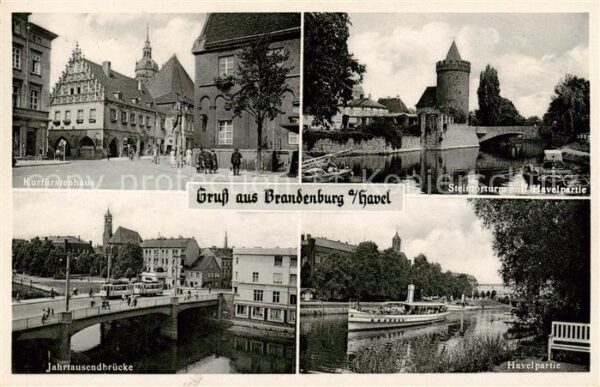 Brandenburg  Havel Kurfuerstenhaus Steintorturm mit Havel Jahrtausendbruecke Hav