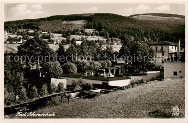 Bad Schwarzbach Flinsberg Swieradow Zdroj Bad PL Panorama mit Kurhaus und Heufud
