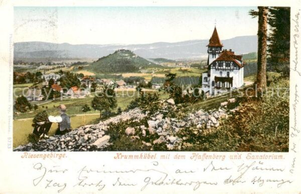 Krummhuebel Karpacz Riesengebirge PL mit dem Pfaffenberg und Sanatorium