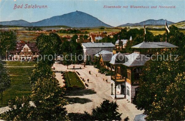 Bad Salzbrunn Szczawno-Zdroj PL Elisenhalle mit Wiesenhaus und Hochwald