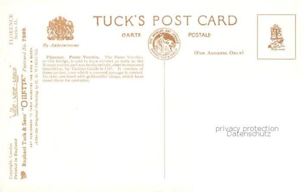 Verlag Tucks Oilette Serie Firenze Ponte Vecchio – Bild 2