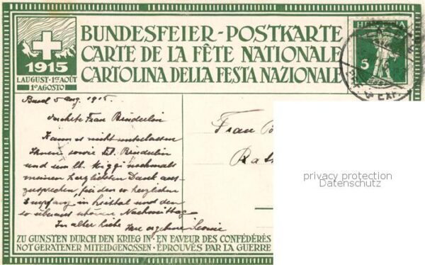 Bundesfeier Schweiz Sadag.S. Zu gunsten durch den Krieg – Bild 2