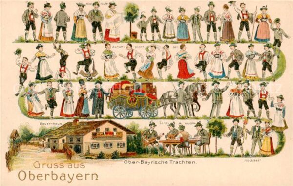 Landwirtschaft Trachten Litho Oberbayern