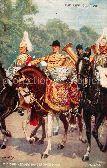 Leibgarde Wache Life Guards The drummer and band in state dress Litho