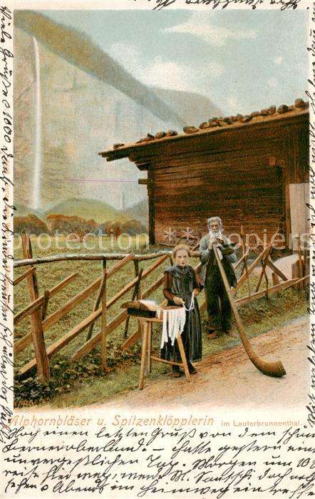 Alphorn und Spitzenkloepferin in Lauterbrunnenthal