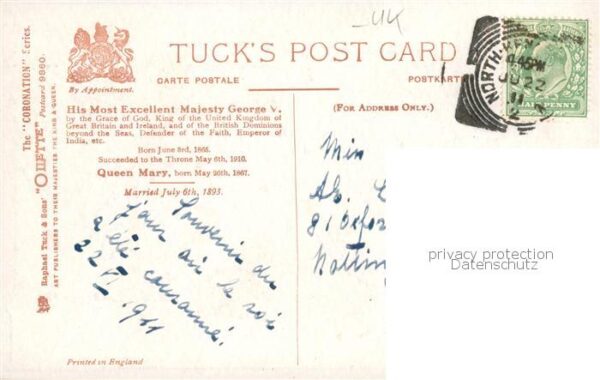 Verlag Tucks Oilette Serie 9860 His most Excellent Majesty George V – Bild 2