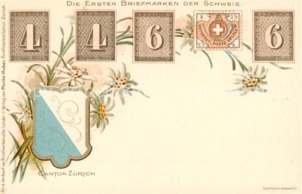 Briefmarken auf Postkarte Schweiz Canton Zuerich
