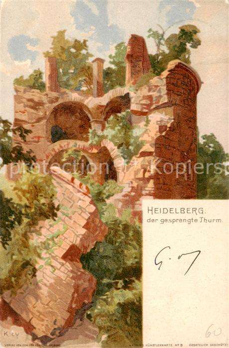 Kley Kuenstlerlitho Heidelberg der gesprengte Thurm