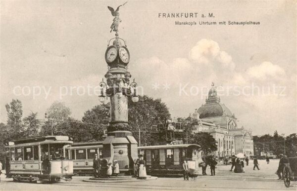 Strassenbahn Frankfurt a.M. Manskopfs Uhrturm mit Schauspielhaus