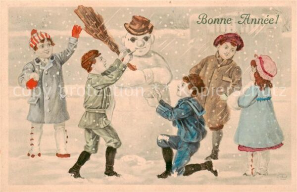 Neujahr Bonne Annee Kinder Schneemann TDG 2068