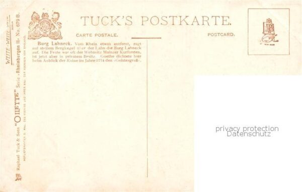 Verlag Tucks Oilette Serie Nr. Nr. 679 B. Burg Lahneck – Bild 2