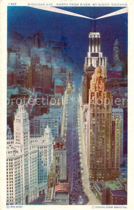 Chicago Illinois Michigan Ave North from river by night
