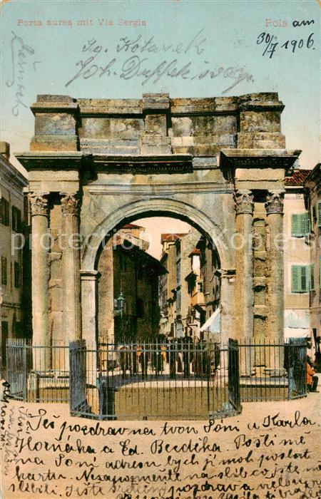 Pola  Pula Croatia Porta aurea mit Via Sergia