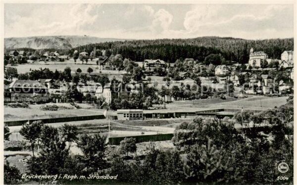 Brueckenberg Krummhuebel Riesengebirge PL Panorama mit Strandbad und Prinz Heinr