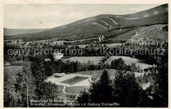 Krummhuebel Karpacz Riesengebirge PL Strandbad Schneekoppe mit Siedlung Steinsei
