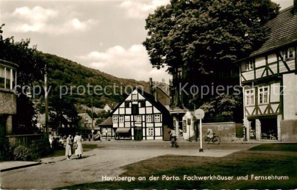 Hausberge Porta Westfalica Fachwerkhaeuser und Fernsehturm