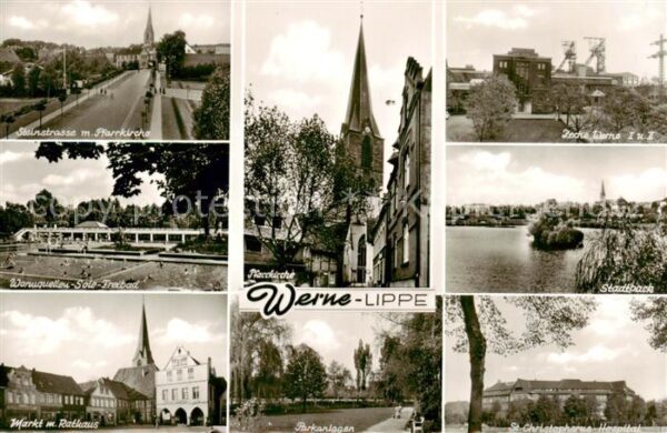 Werne  Lippe Muenster Westfalen Steinstrasse mit Pfarrkirche Warmquellen Sole Fr